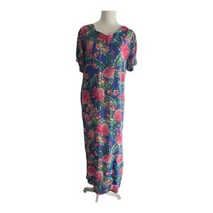 Excellent Women's Floral Hawaiian Short Sleeve Maxi/Muumuu Dress - Size Large